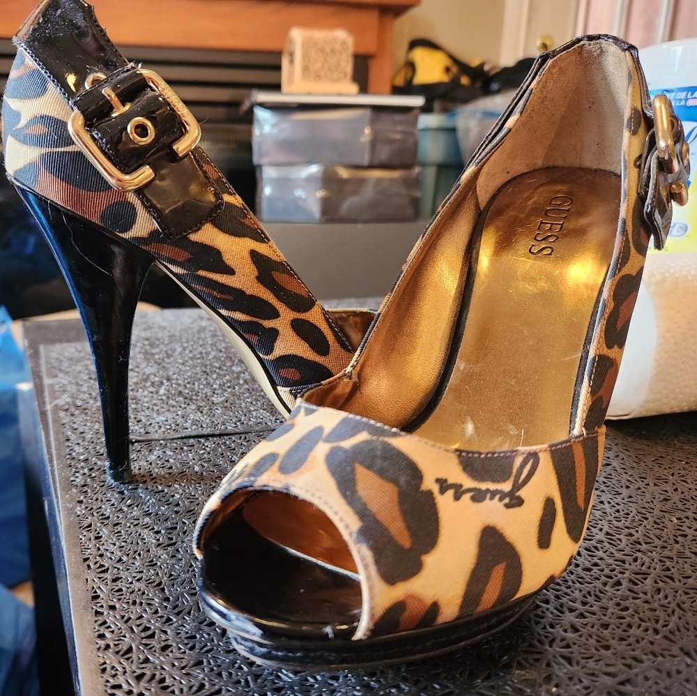 Guess Brand Leopard Print Heels, Size 9